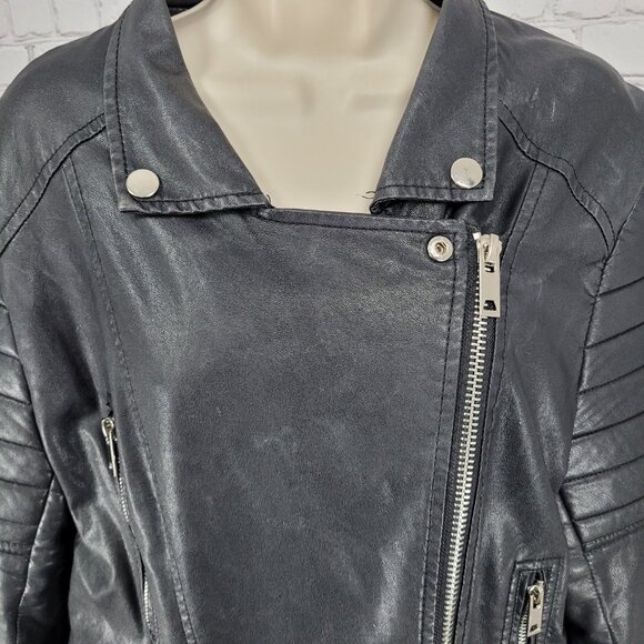 BLANKNYC Black Vegan Leather Moto Biker Collared Zipped Padded Jacket Size XL - Picture 9 of 16